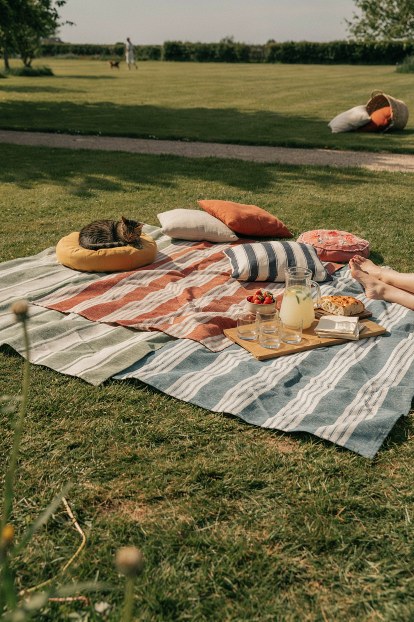  Striped Picnic Blanket Lounge Area