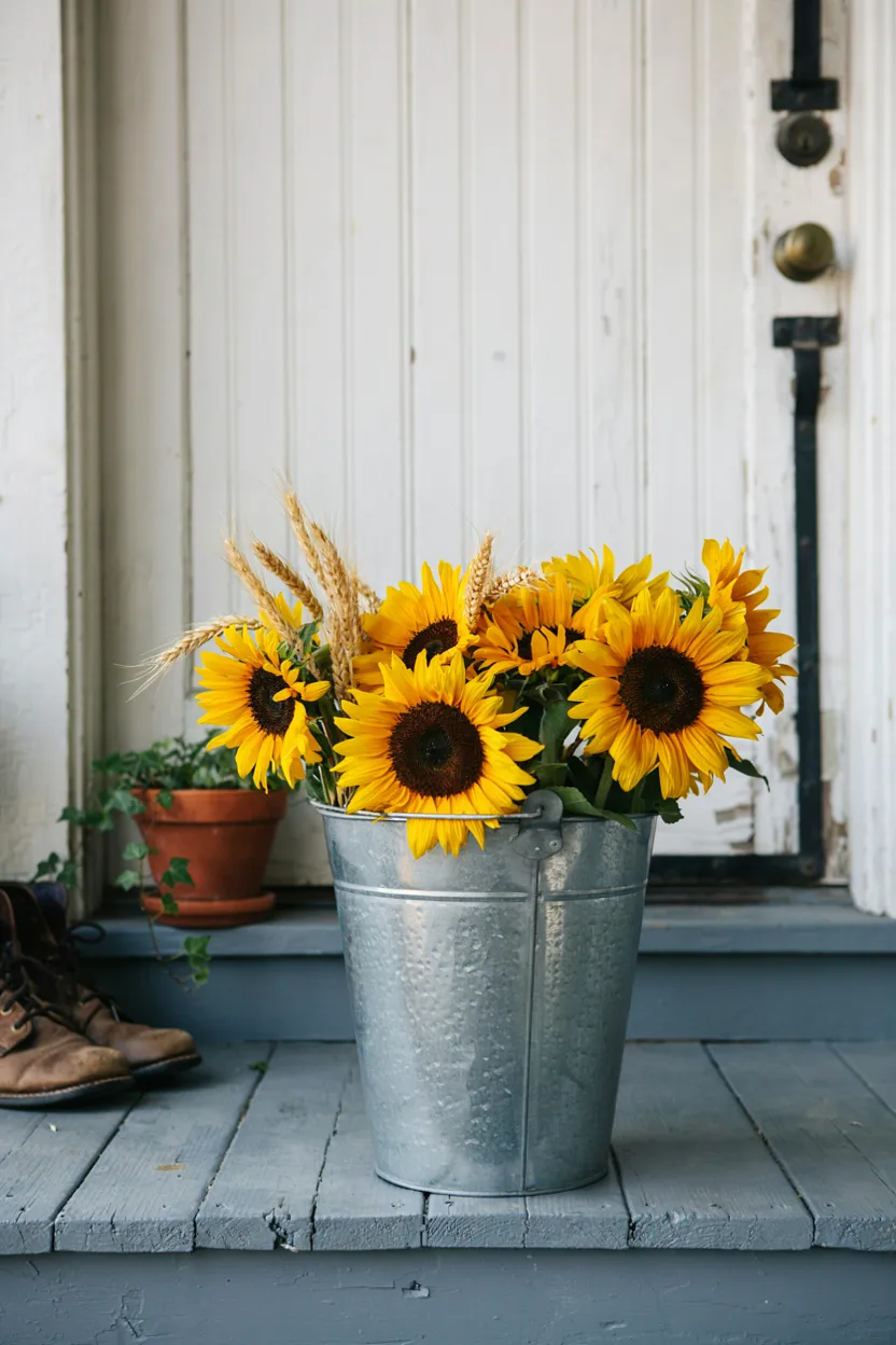 Sunflower Bouquet in Galvanized Bucket
