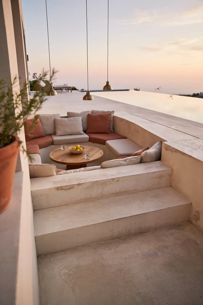 Sunken Lounge Areas Built Into the Pool Deck