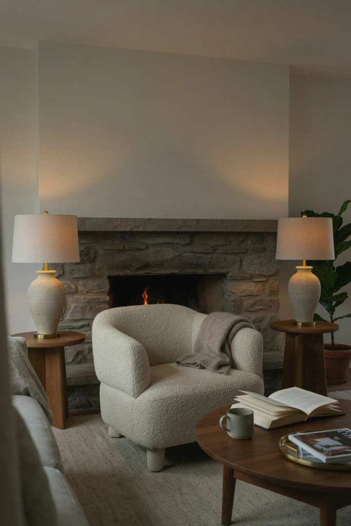 Table Lamps Positioned Near the Fireplace