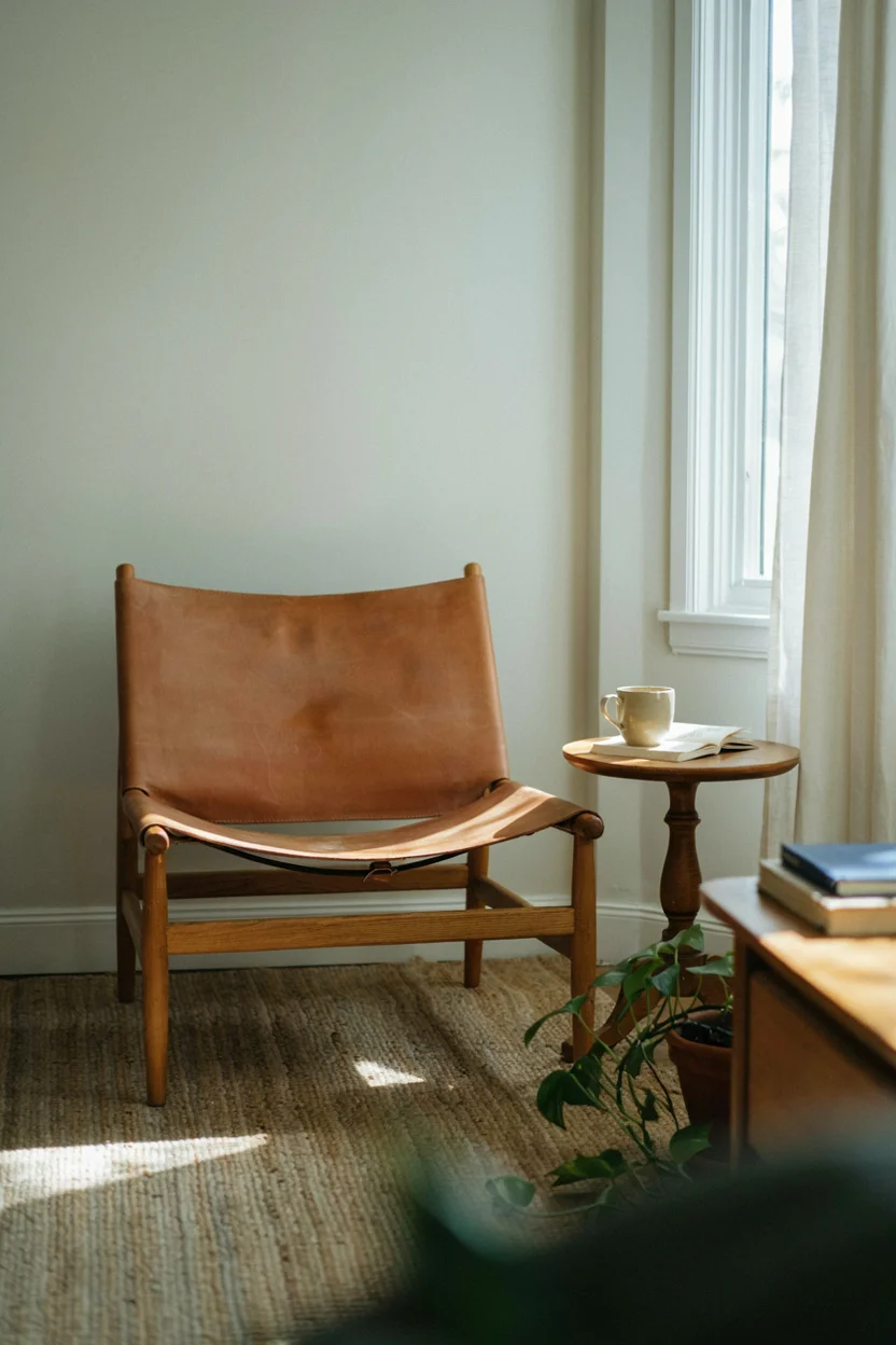 Tan Leather Sling Chair