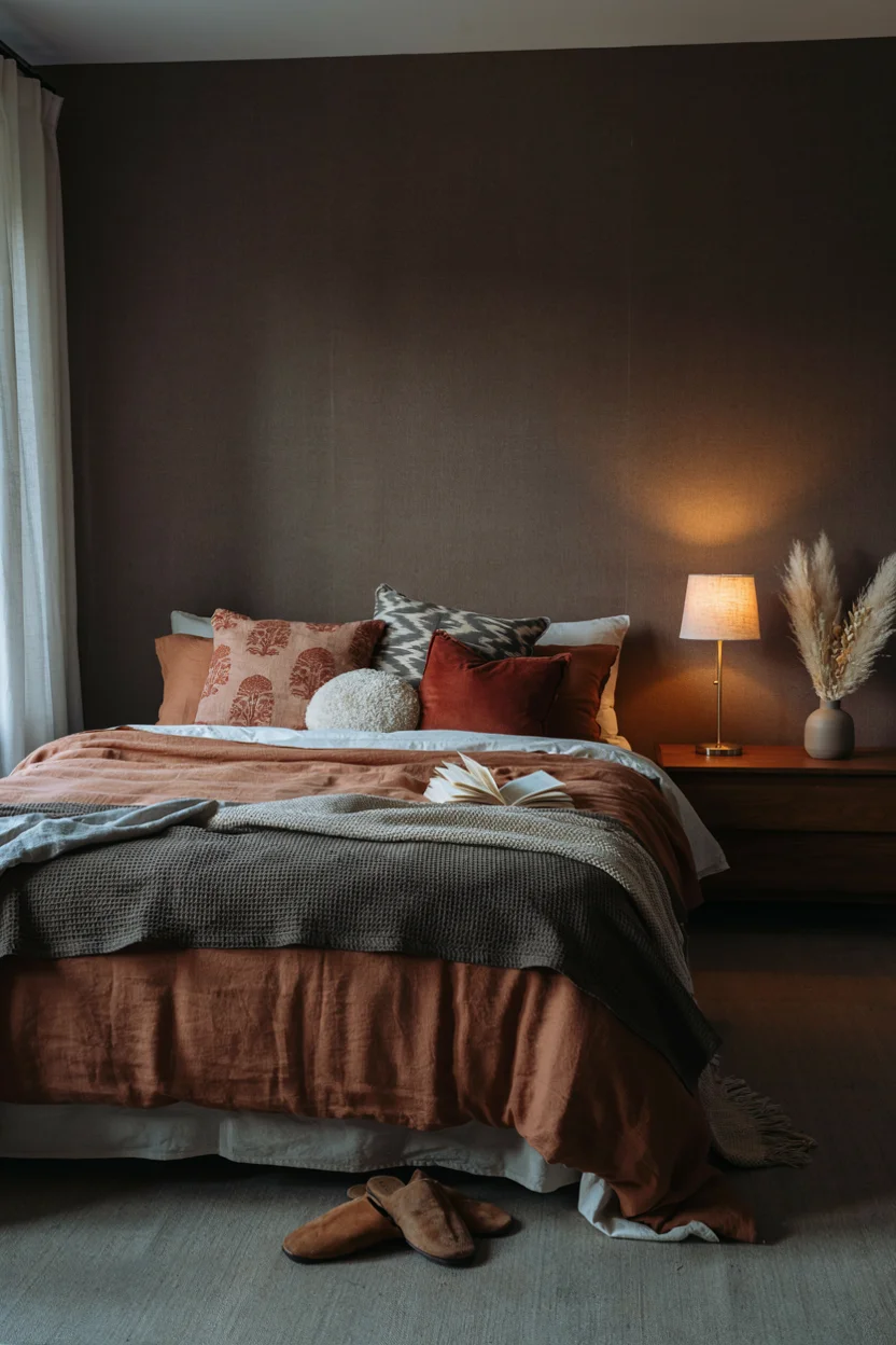 Terracotta and Charcoal Layered Bedding