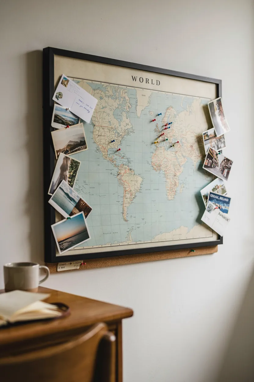 Travel Map and Postcard Wall
