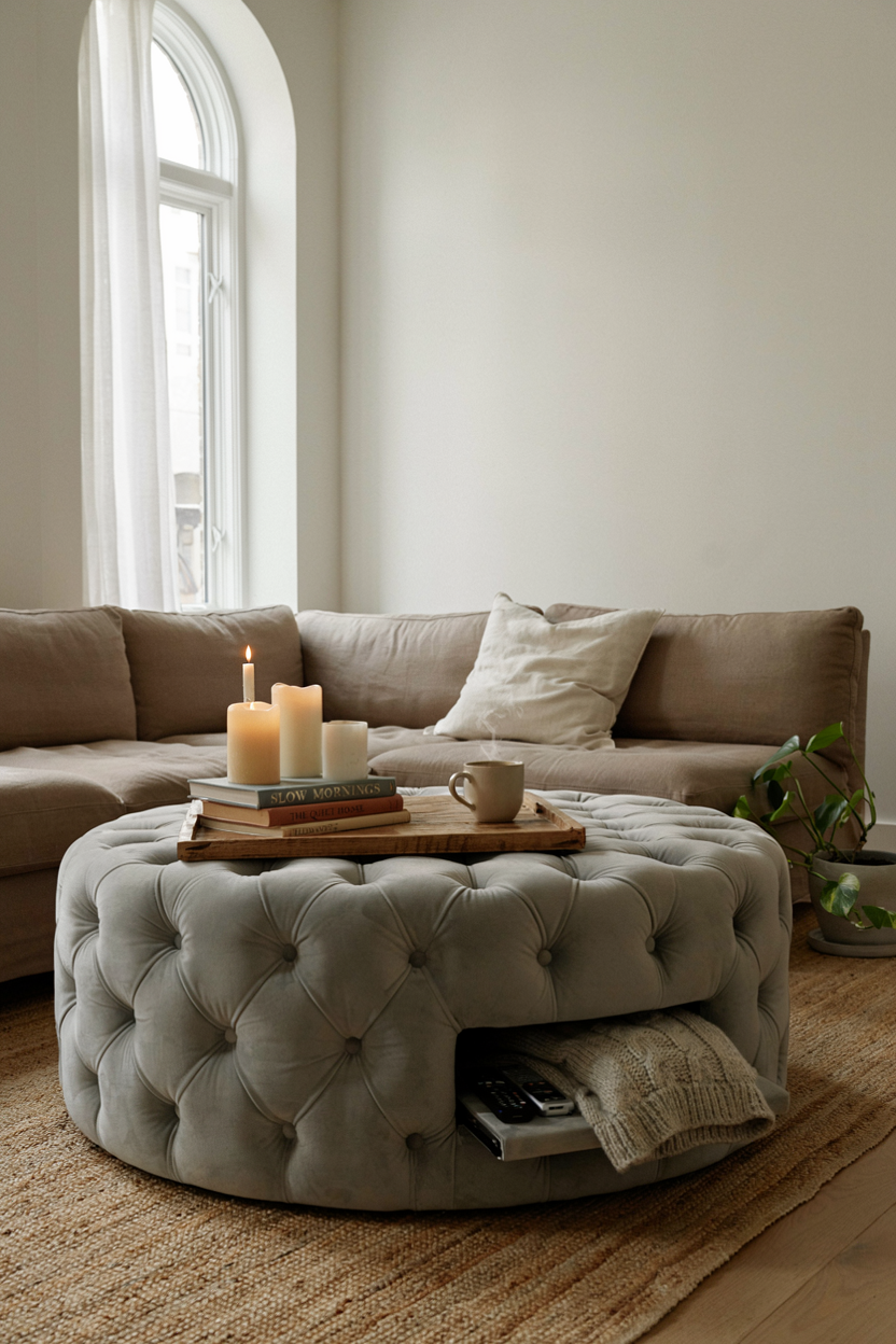 Tufted Ottoman Coffee Table with Storage