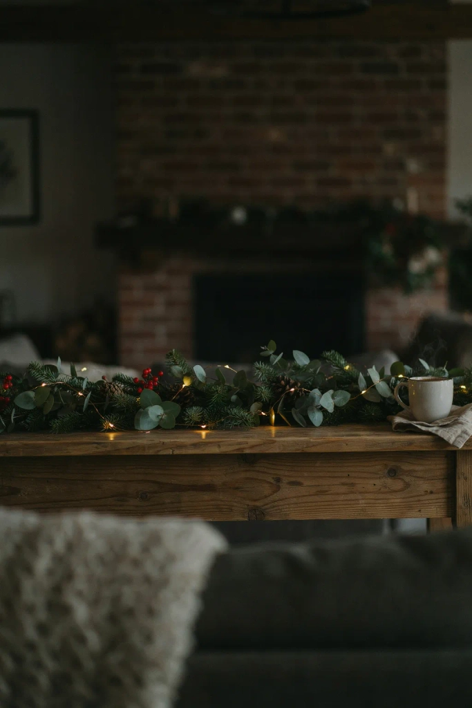 Twinkling Garland Lights Along the Mantel Edge