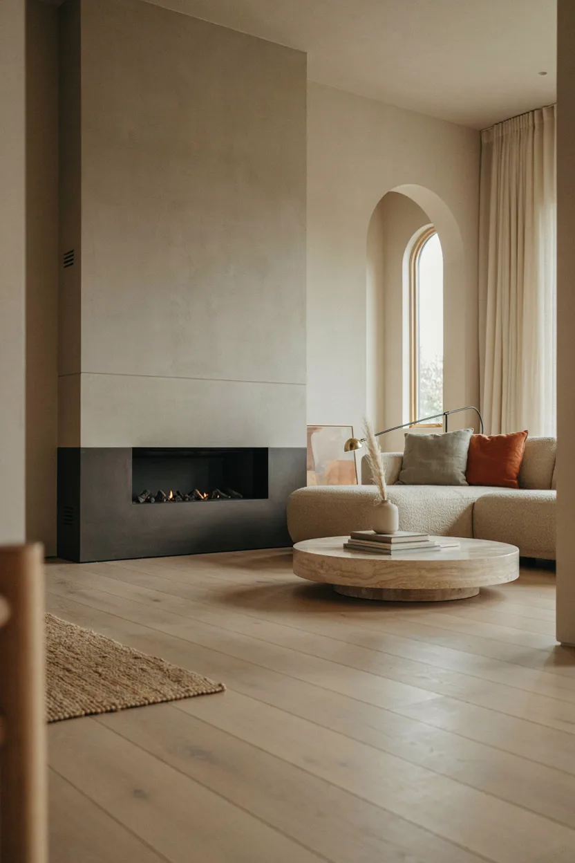 Two-Tone Concrete Fireplace Design
