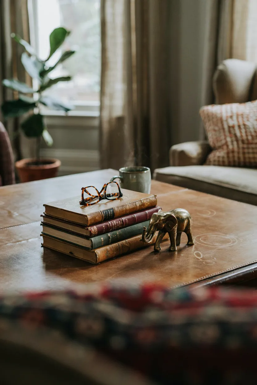  Vintage Book Stack with a Global Trinket