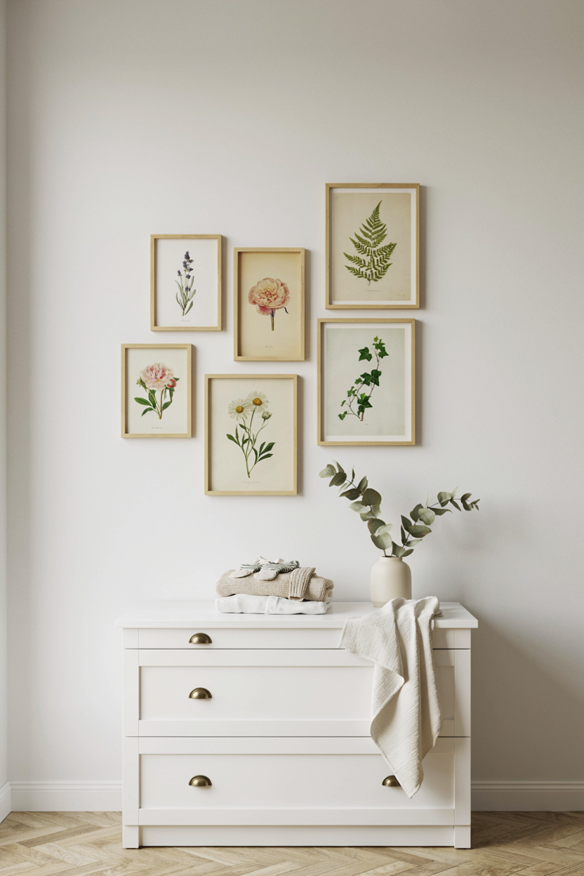 Vintage Botanical Prints on Gallery Walls