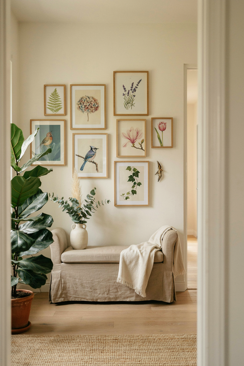 Vintage Botanical and Bird Illustration Gallery Wall