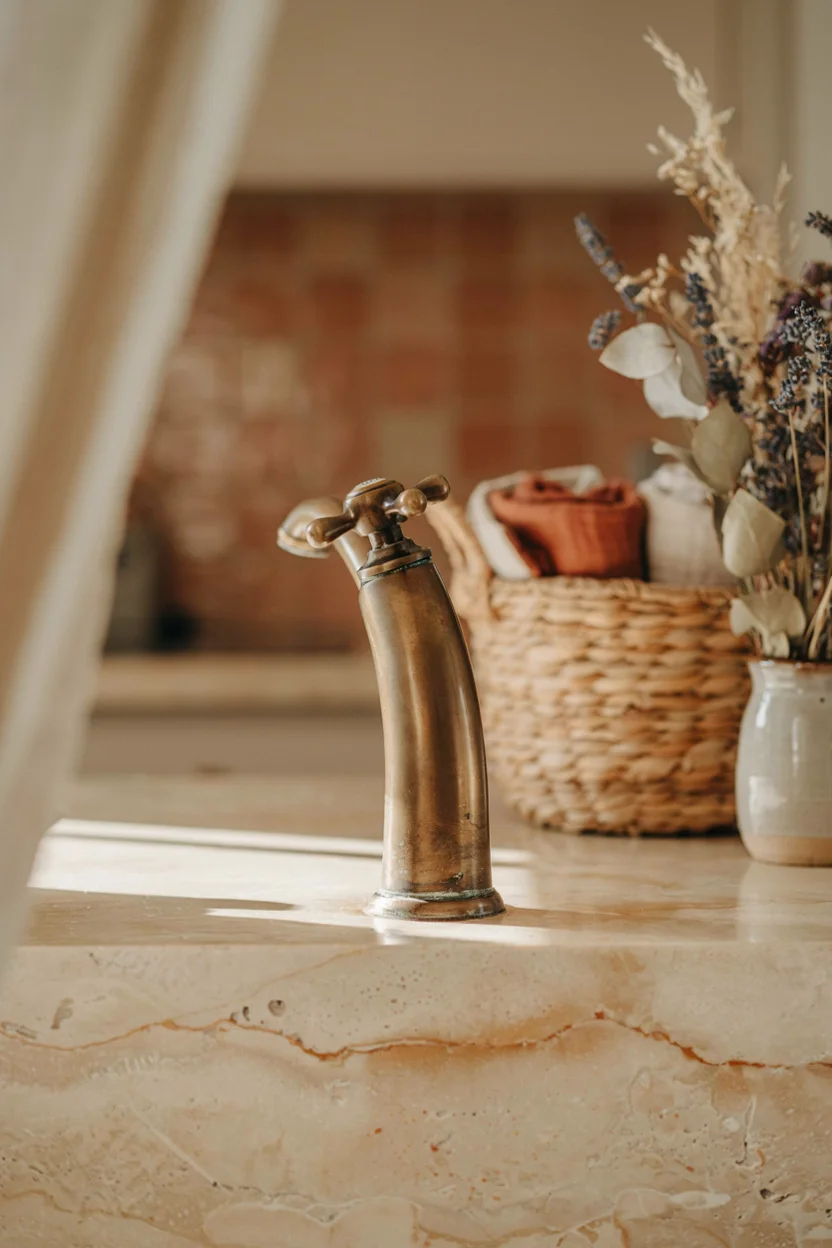 Vintage Brass Fixtures with Warm Patina
