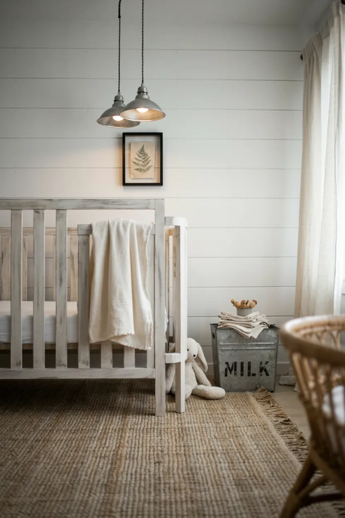 Vintage Farmhouse Nursery with Distressed Wood
