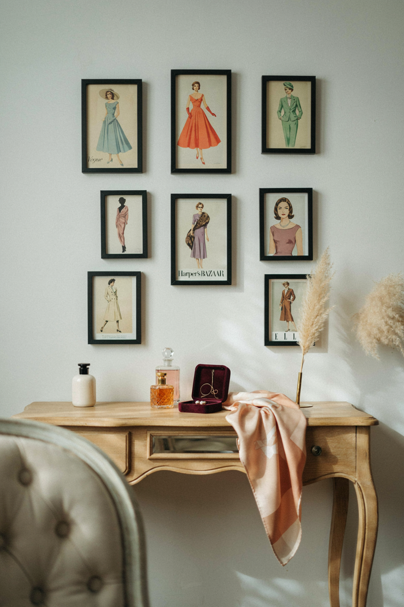 Vintage Fashion Illustration Gallery Wall
