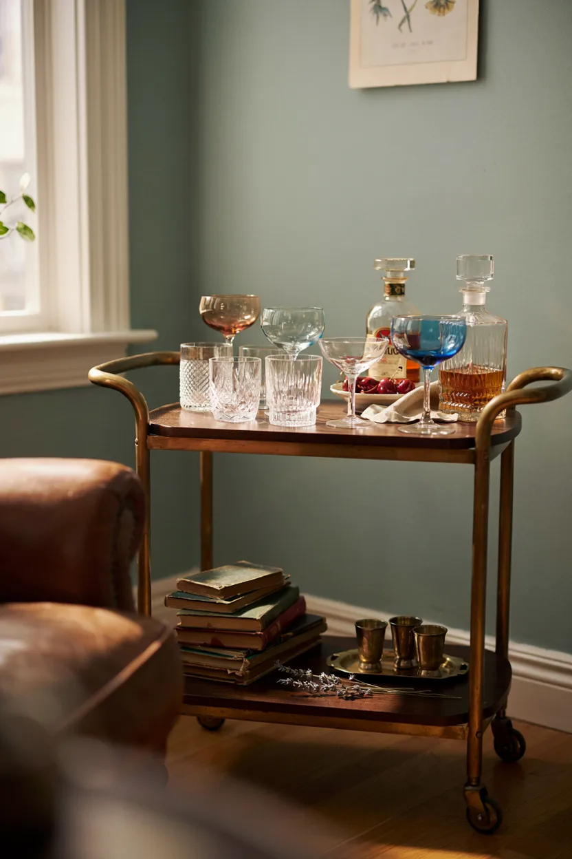 Vintage Glassware Bar Cart