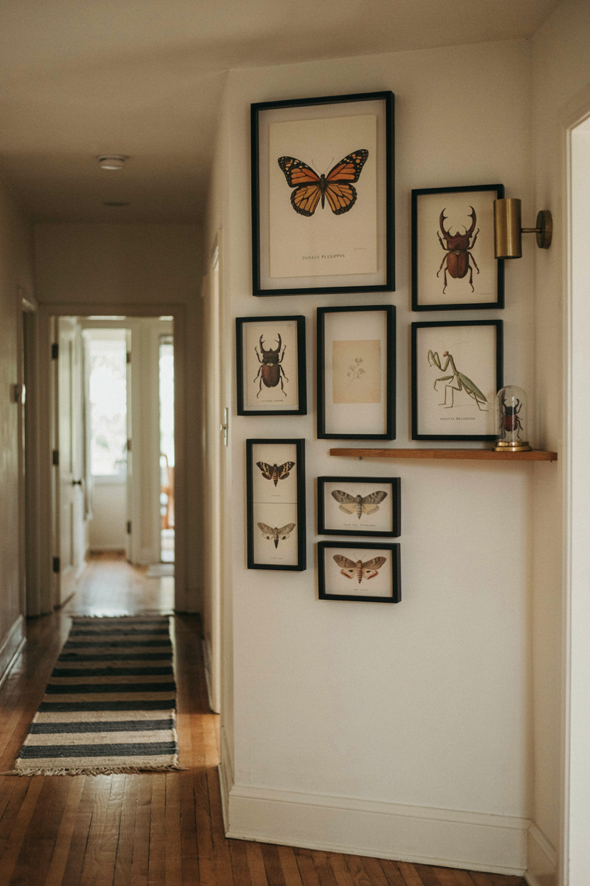 Vintage Insect and Butterfly Specimen Gallery Wall Vintage-Inspired Gallery Wall Ideas