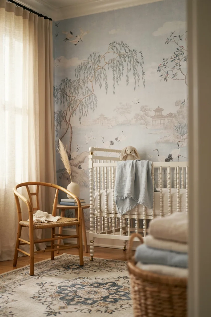Vintage Nursery with Chinoiserie Wallpaper