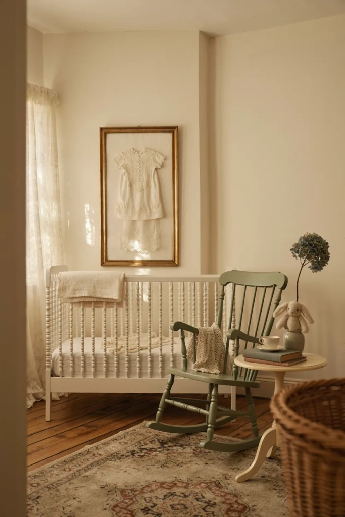  Vintage Nursery with Heirloom Christening Gown Display