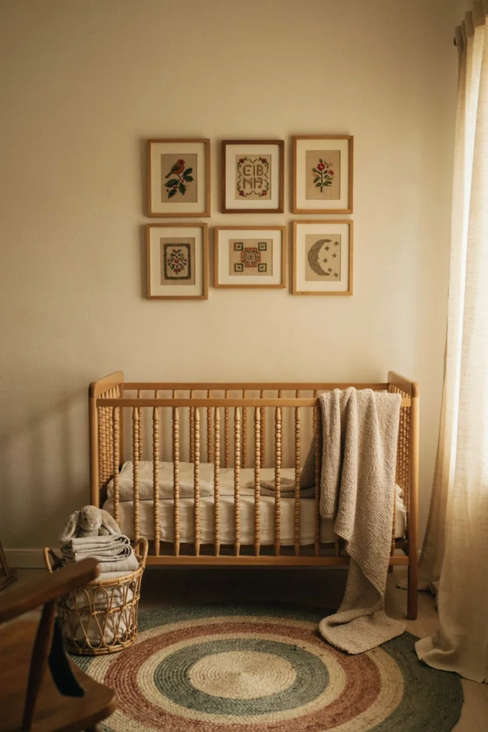  Vintage Nursery with Needlepoint Wall Art