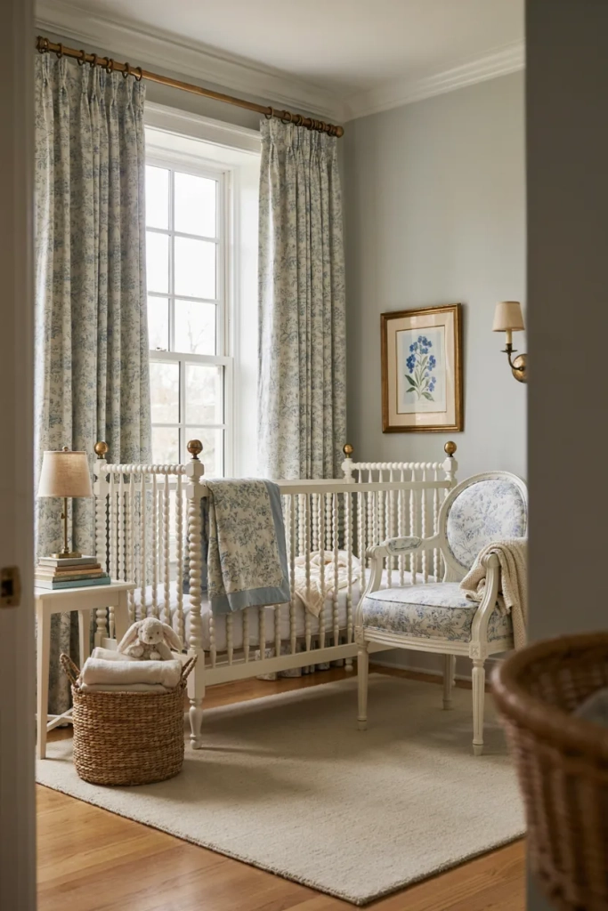 Vintage Nursery with Toile Fabric Accents