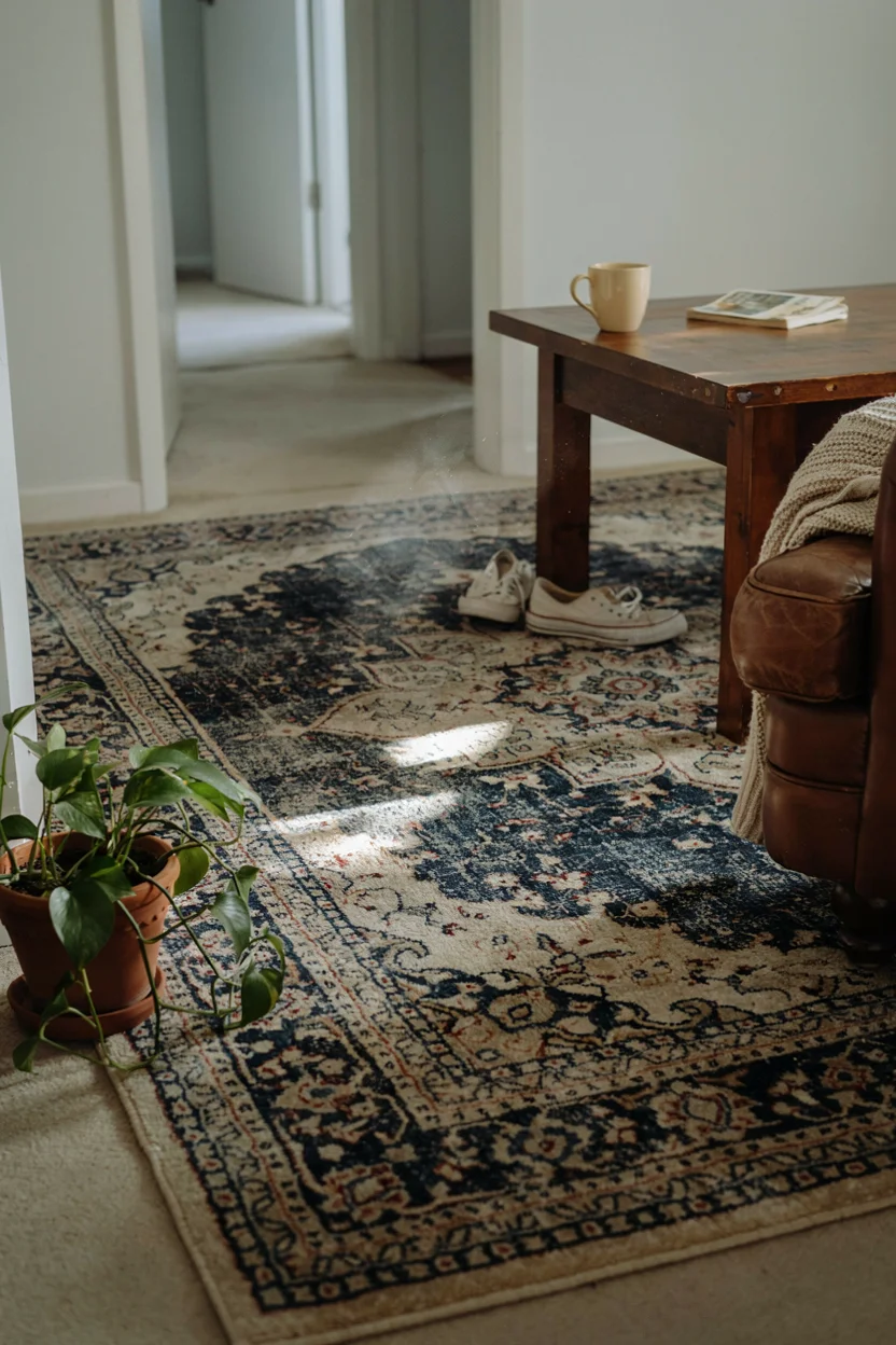 Vintage Rugs Layered Over Neutral Flooring