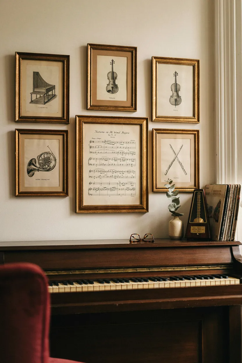 Vintage Sheet Music and Instrument Print Gallery Wall