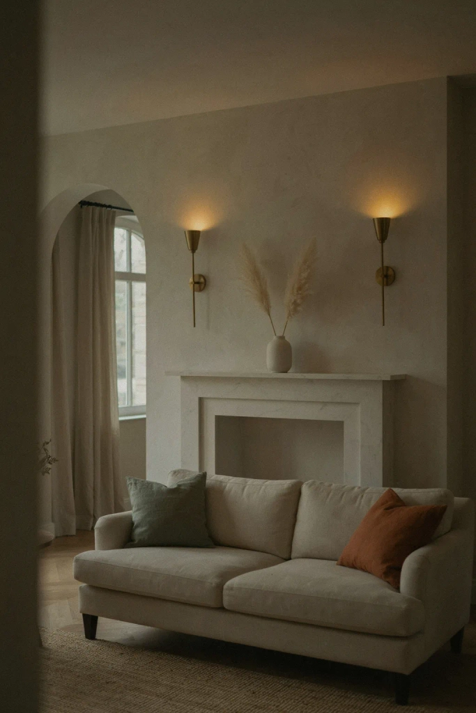 Wall Sconces Flanking the Fireplace