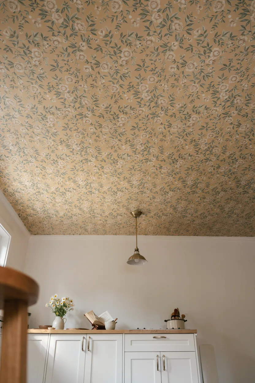 Wallpapered Ceiling Accent