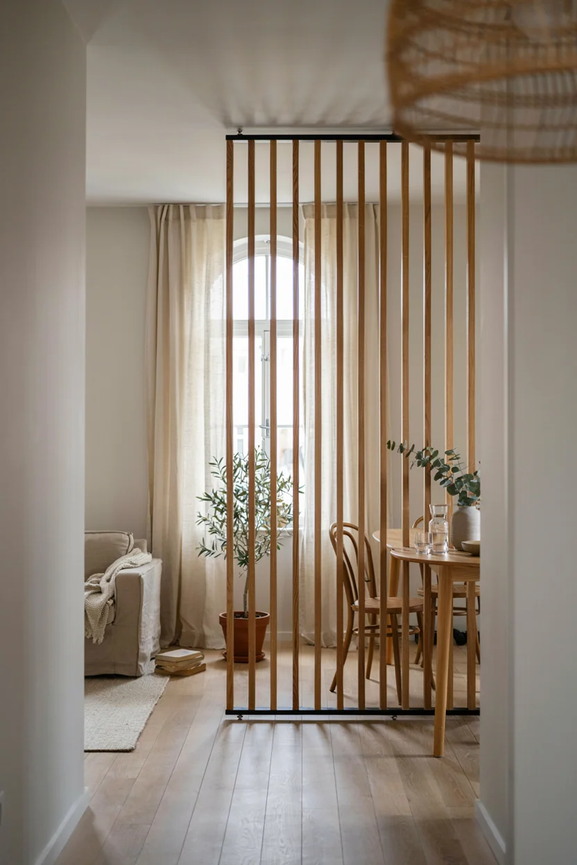 Walnut Slat Room Divider