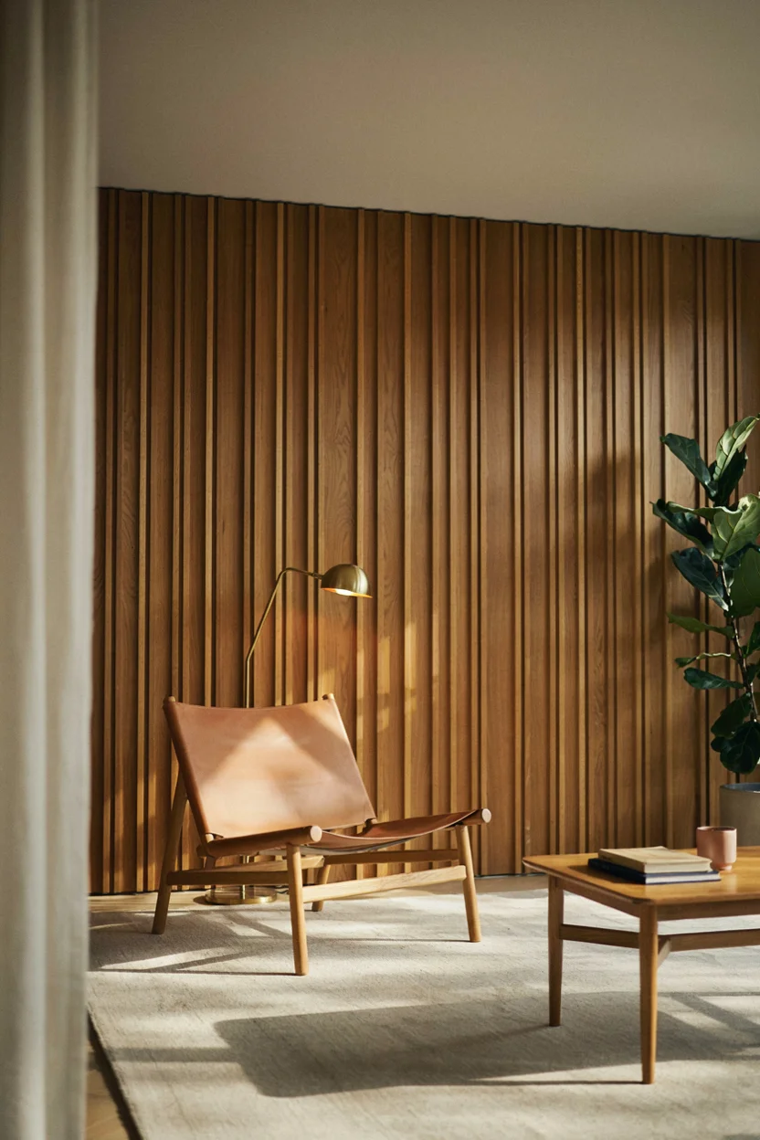 Walnut Wood Paneling Accent Wall