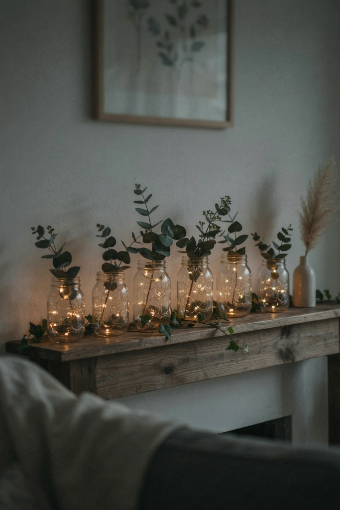 Warm White Fairy Lights in a Mason Jar Row