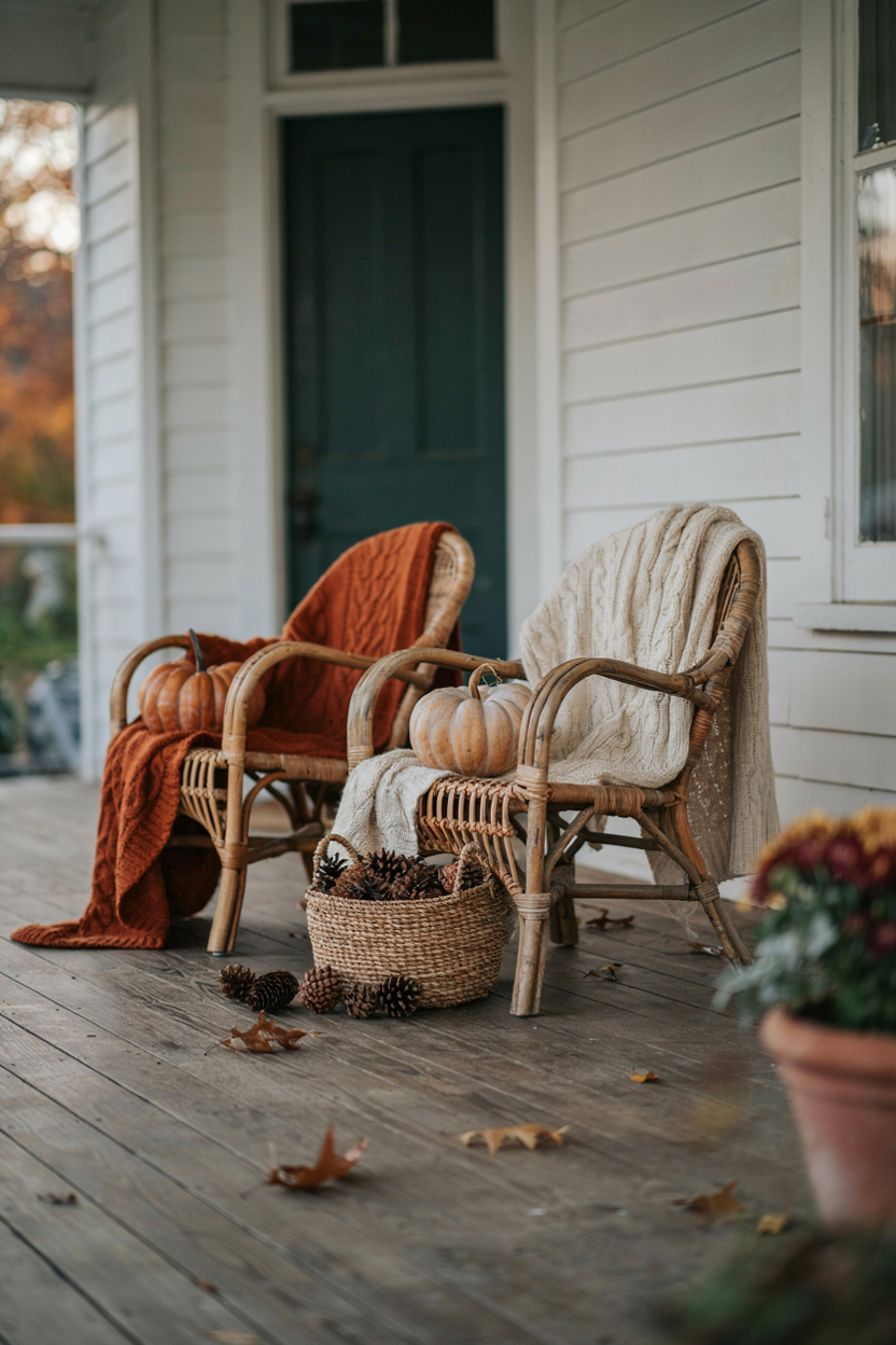 Wicker Chairs with Cozy Blankets