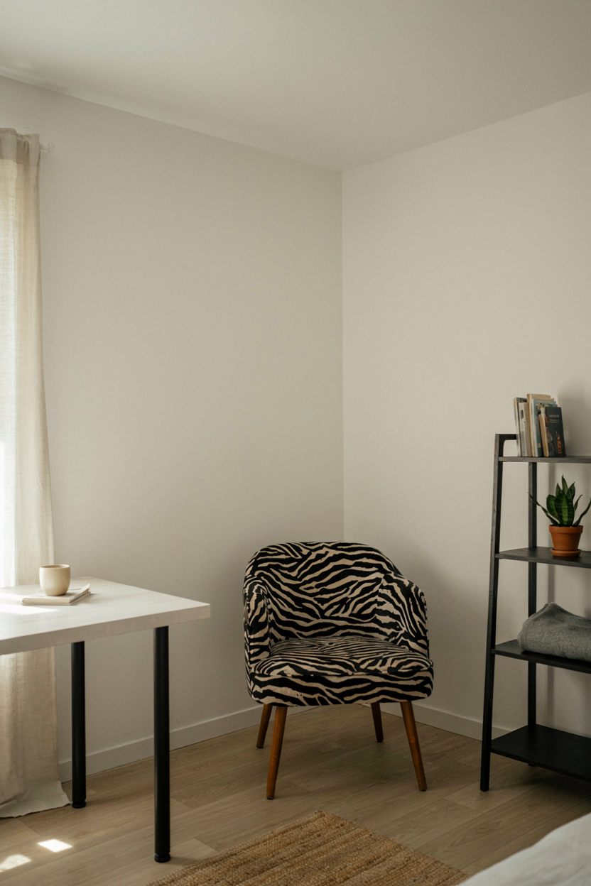 Zebra Print Accent Chair Paired with Clean Lines