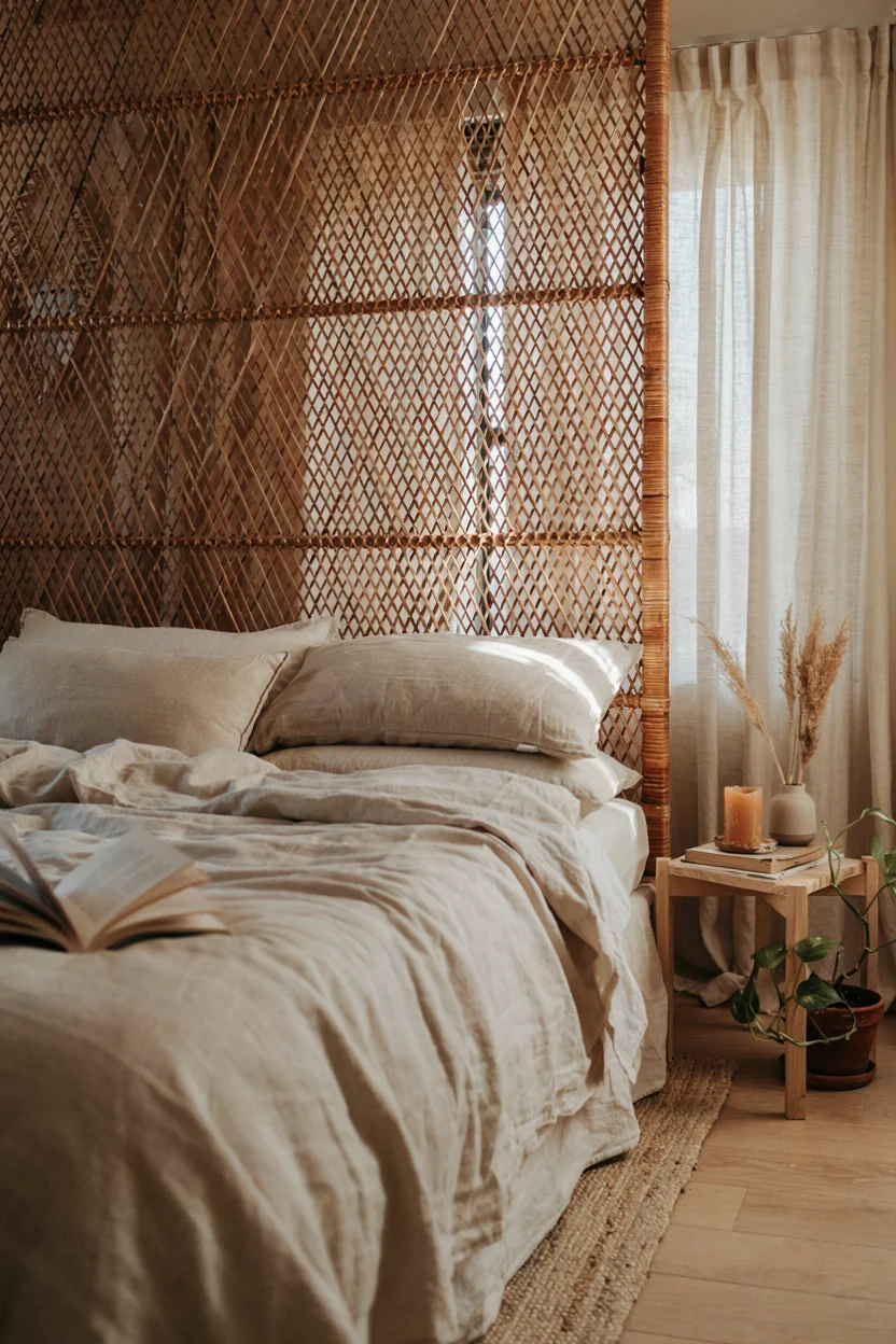 Rattan Headboard for an Earthy Boho Bedroom
