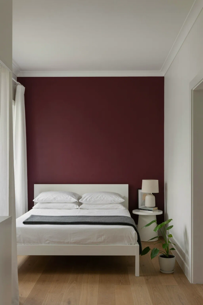 Burgundy Accent Wall with White Trim
