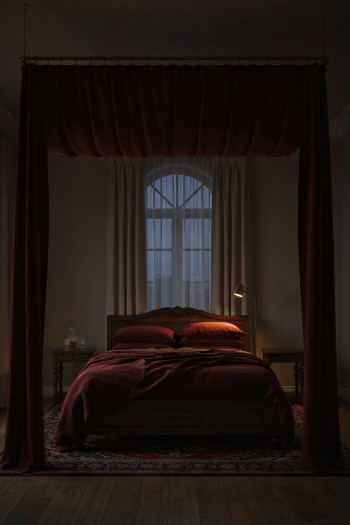 Burgundy Canopy Bed