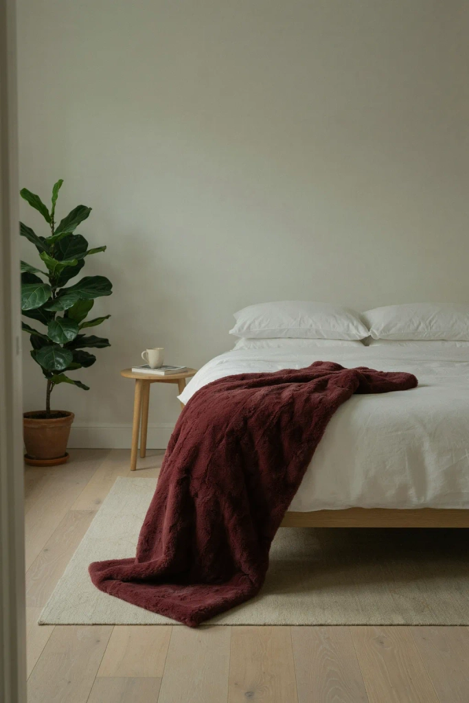 Burgundy Faux Fur Throw