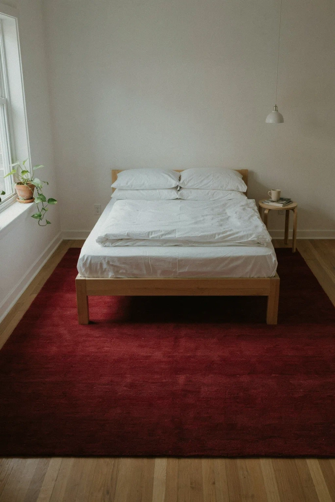 Burgundy Rug in a Neutral Room