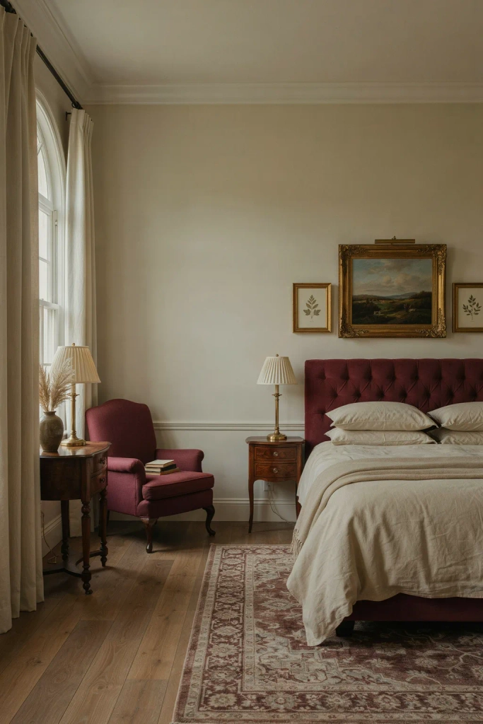 Burgundy and Cream Traditional Bedroom