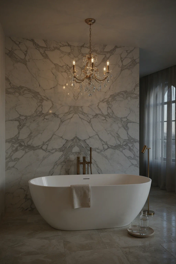 Gold Chandelier Above the Tub Gold Bathroom Ideas