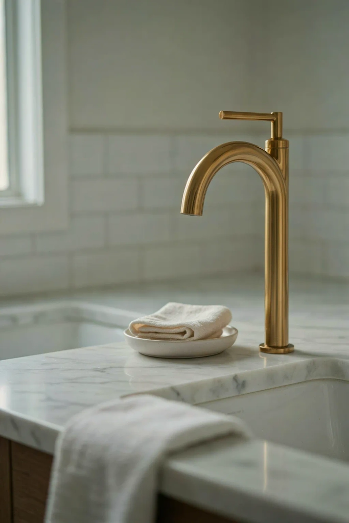 Gold Faucet with Marble Countertop