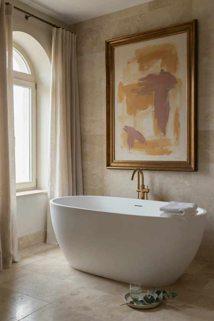 Gold Framed Art Above the Tub