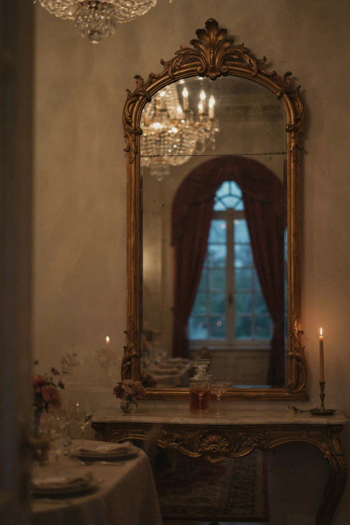  Gold Framed Mirror Above Buffet