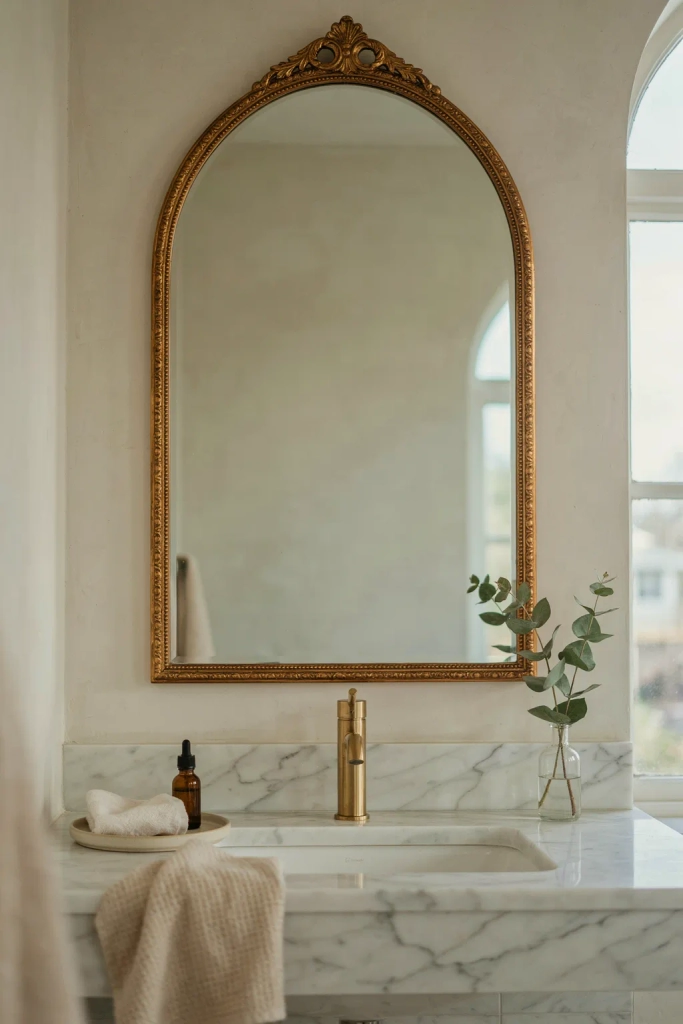 Gold Framed Mirror Above Vanity