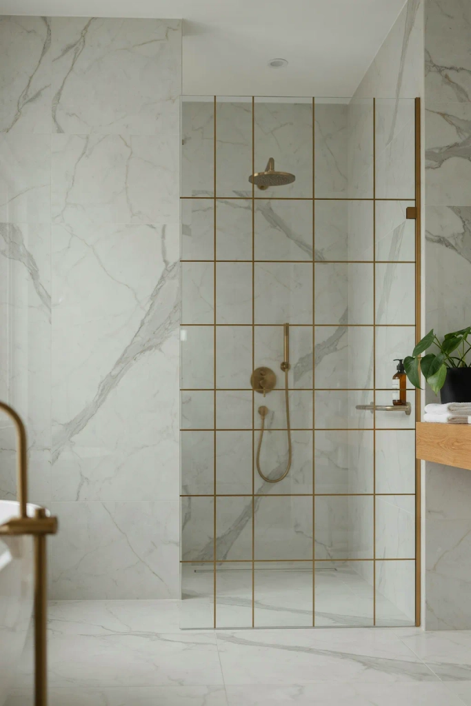 Gold Grid Shower Door