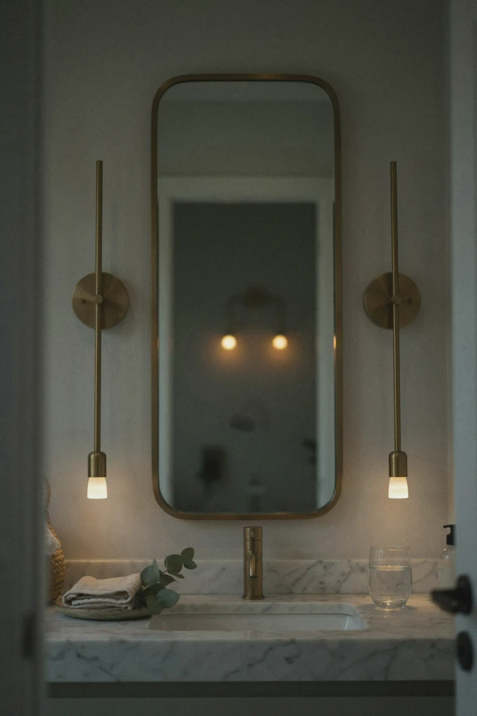Gold Sconces Flanking the Mirror