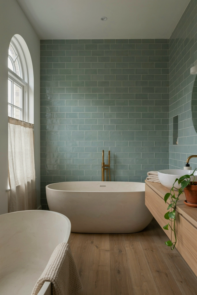 Gold and Sage Green Bathroom