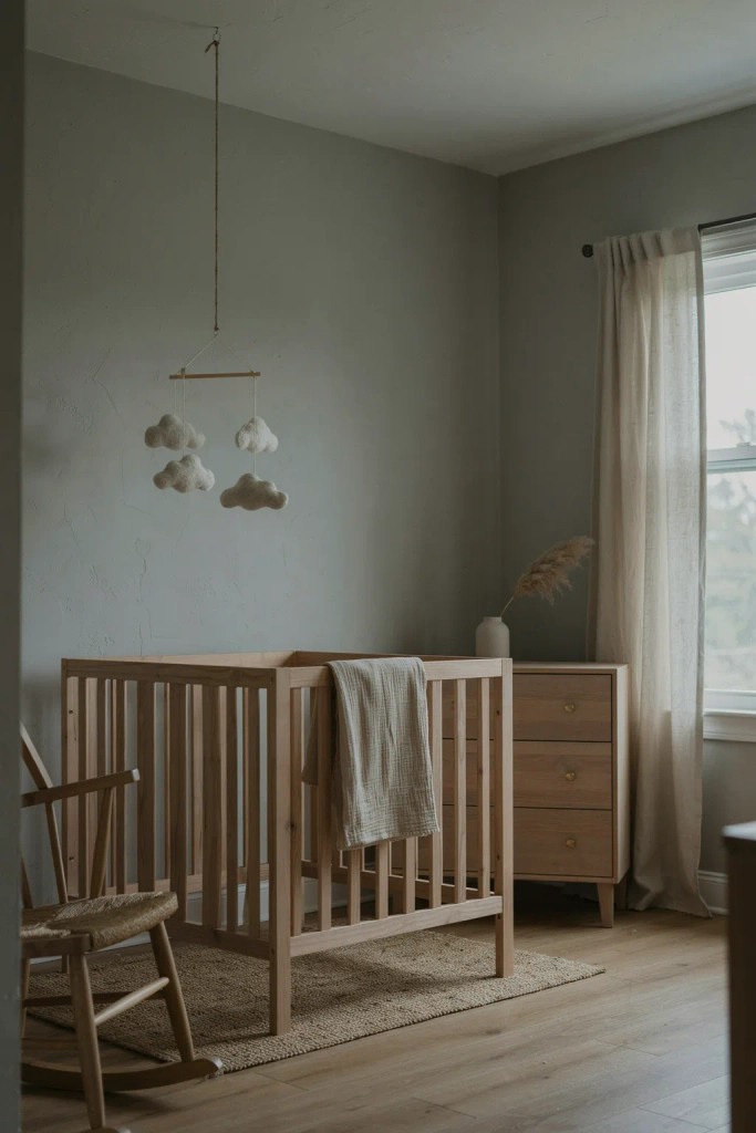 Grey Nursery with Natural Wood Furniture