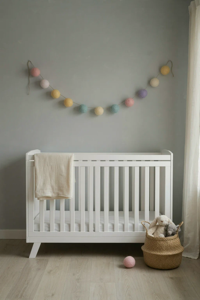 Grey Nursery with Pom Pom Garland