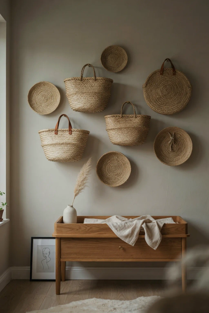  Grey Nursery with Woven Baskets