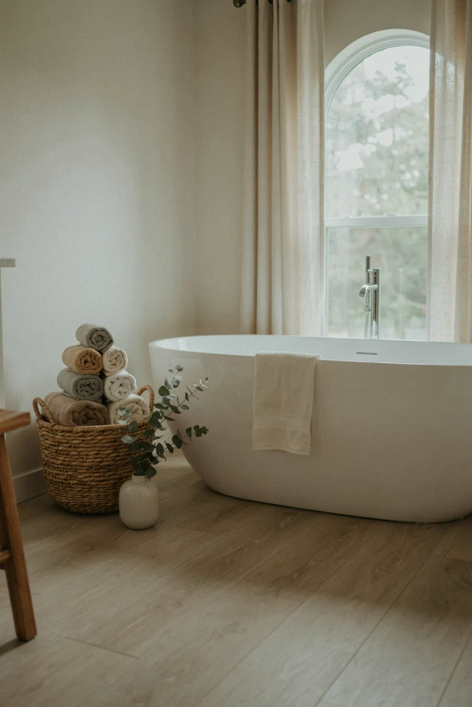 Layered Bath Towels in a Basket