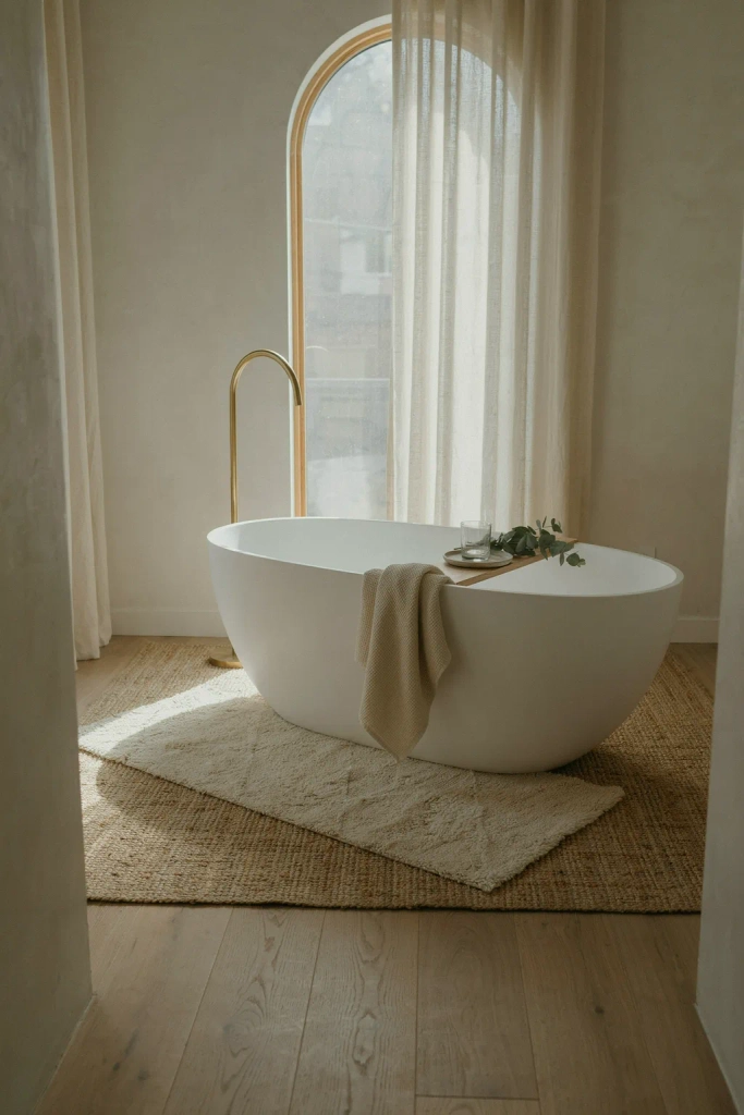 Layered Rugs in a Larger Bathroom